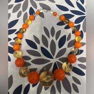 Vibrant Orange and Yellow Beaded Necklace